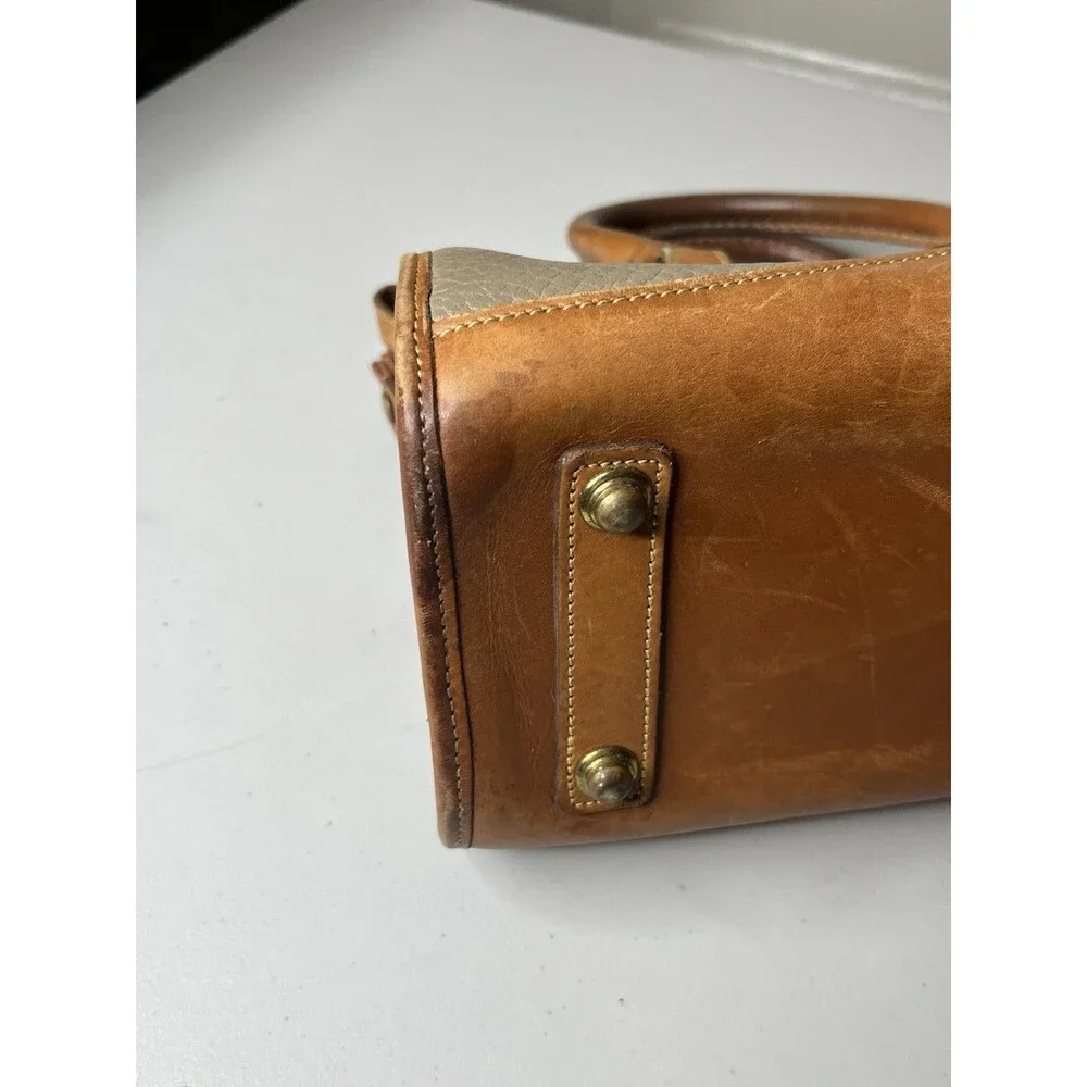 Vintage Dooney & Bourke All-Weather Leather Pebbled Satchel in Taupe and Brown